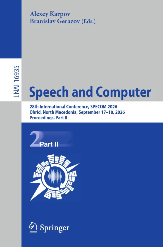 Front cover of SPECOM 2026 Springer LNAI part 2